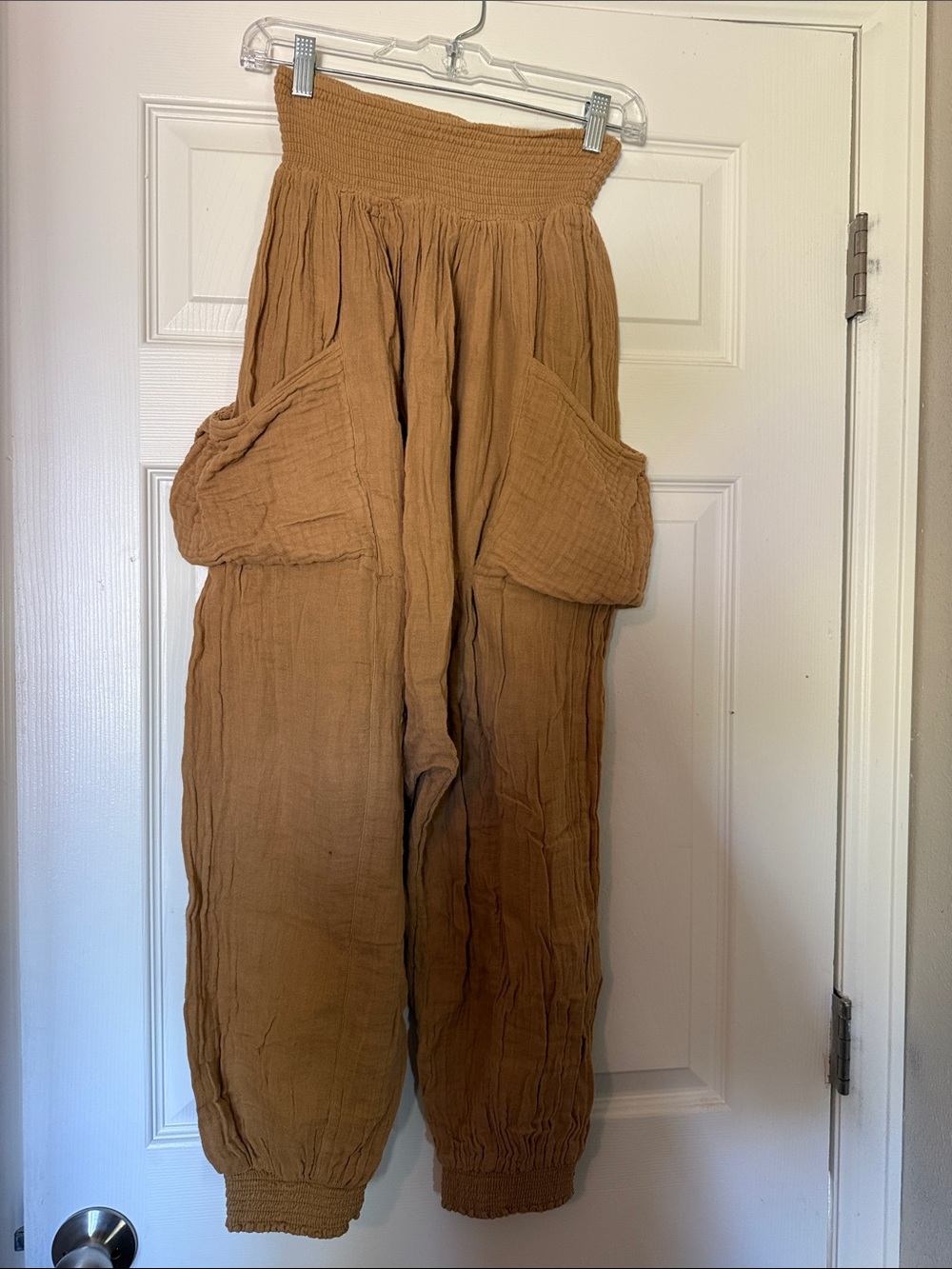 Free People Smocked High-Waist Cargo Harem Pants - Brown